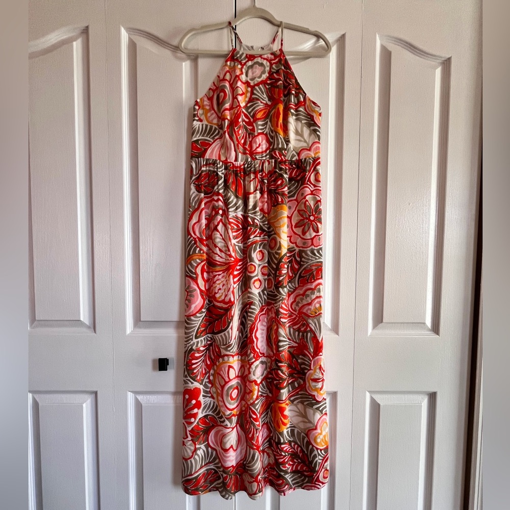 EUC Ann Taylor Loft tropical print halter maxi dress 8P